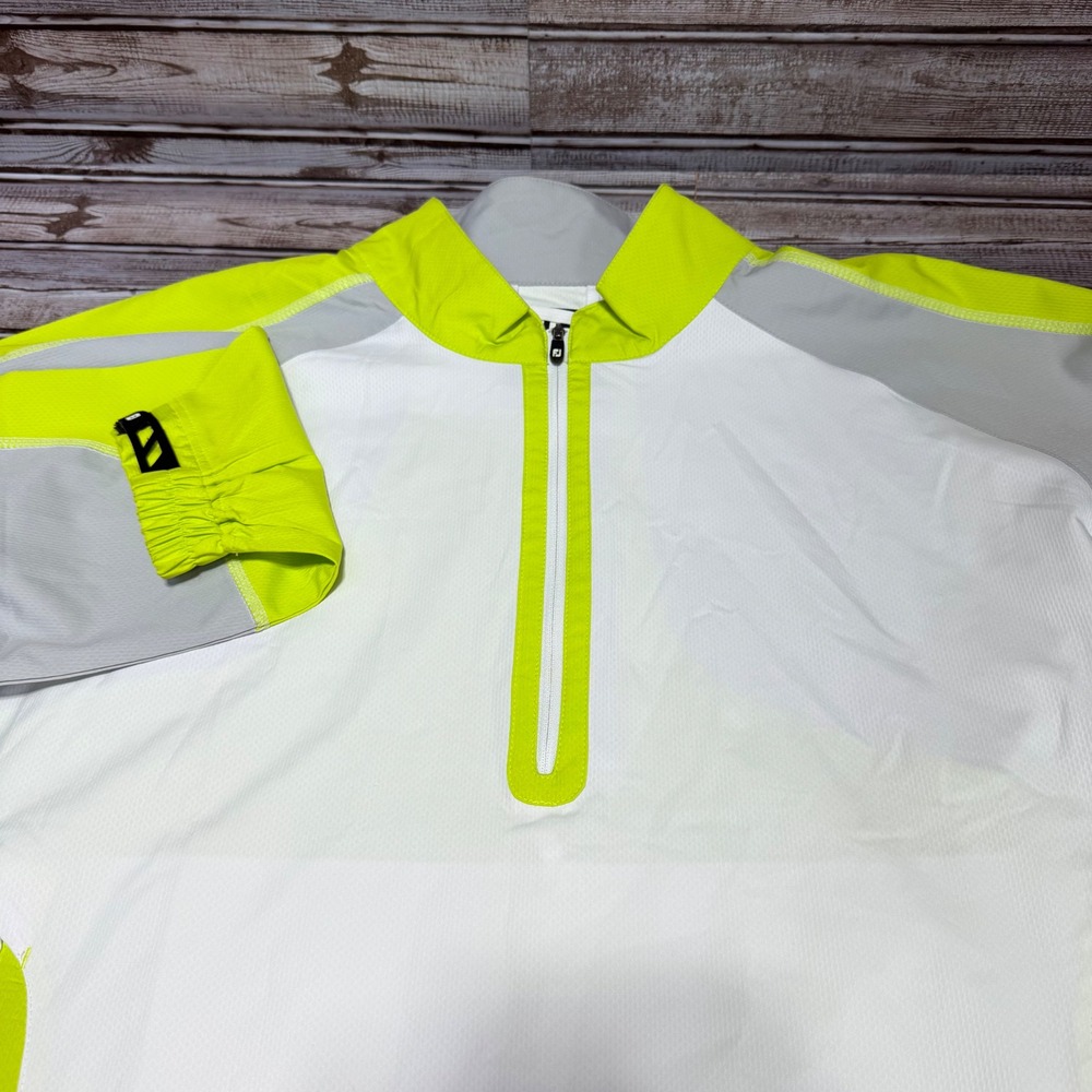 FootJoy 1/4 Zip Pullover Men Large Lime Green White Grey Logo Golf Windbreaker